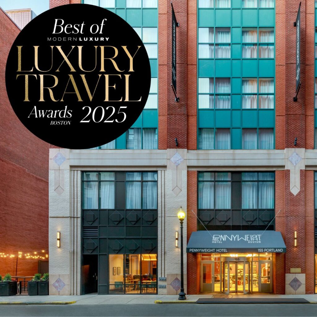 An image of the Pennyweight Hotel exterior as well as the logo for the Luxury Awards Winner Label