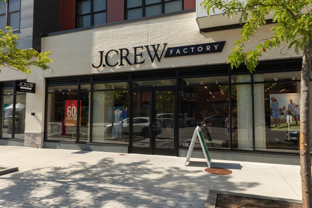An image of the J. Crew Factory storefront at Arsenal Yards