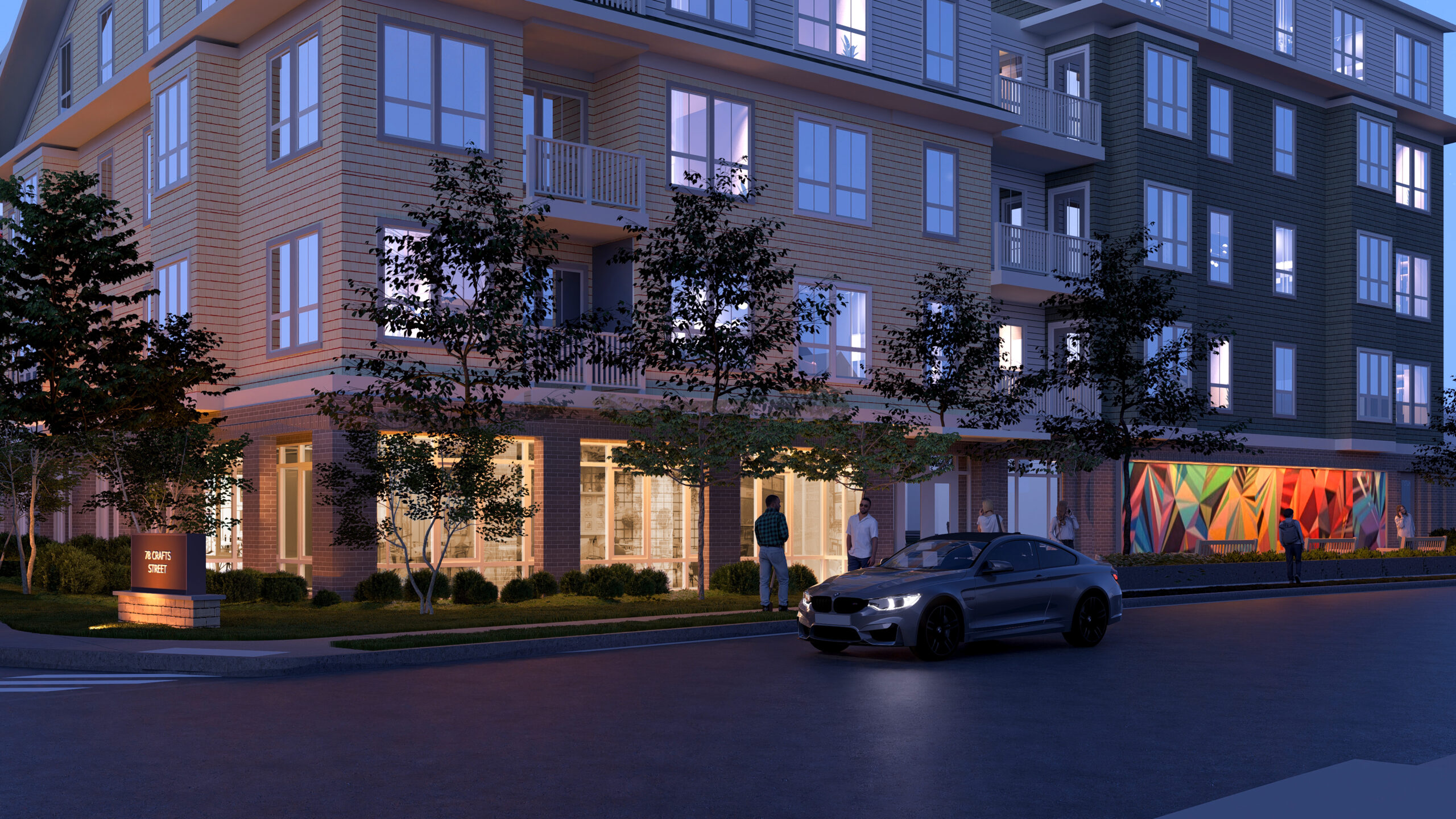 A rendering of Newtonville at Night