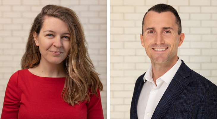 Side-by-side headshots of Sarah Moylan and Alex Gleason